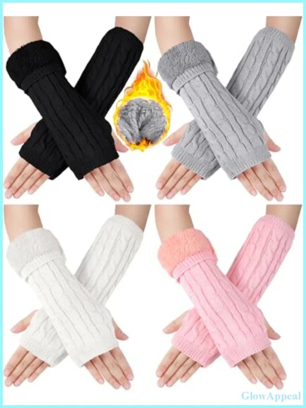 4 Pairs Fleece Lined Arm Warmers Fingerless Gloves for Women Winter Knit